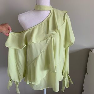 Asos Asymmetrical Ruffle Lime Blouse Sz 4 - image 1